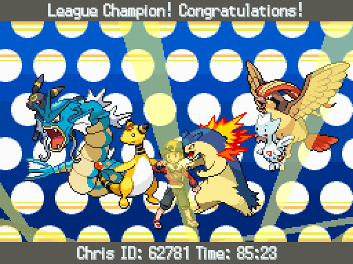 Screenshot from SoulSilver of the player and their team showcased in the hall of fame.